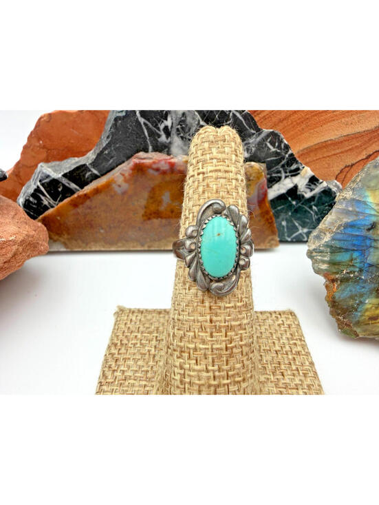 Vintage Navajo Native American Turquoise Stone Sterling Silver Old Pawn Ring - Picture 9 of 9